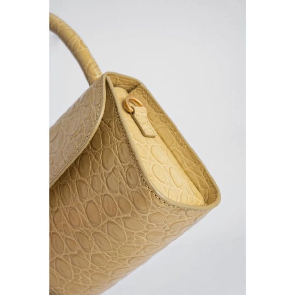 By Far Mini flax circular croco embossed leather bag, view 2