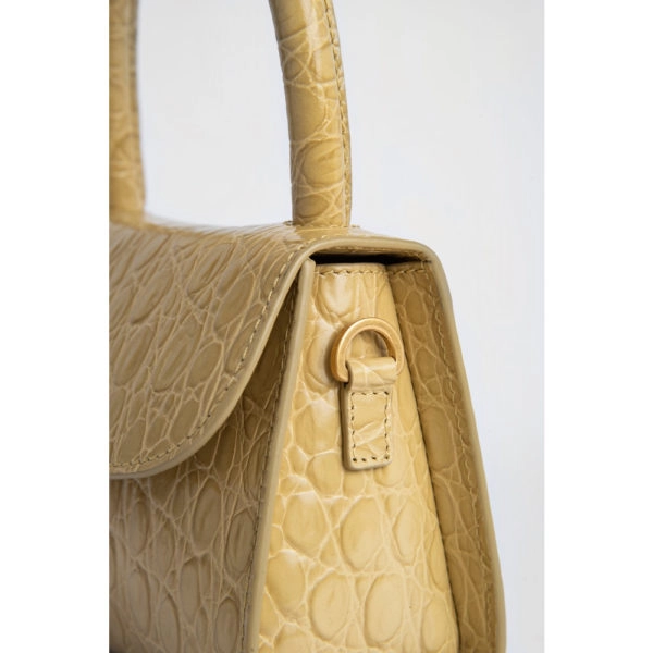 By Far Mini flax circular croco embossed leather bag, view 3