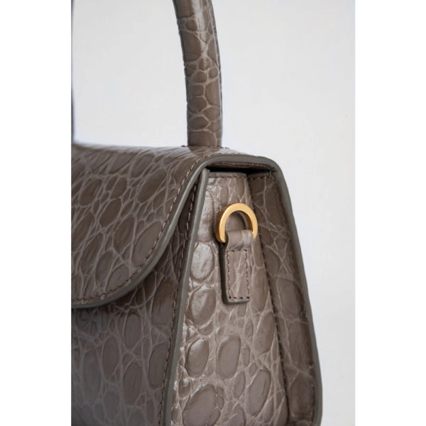 By Far Mini mud circular croco embossed leather bag, view 4