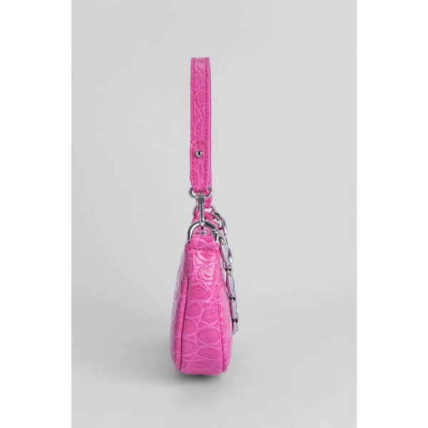 By Far Mini rachel cyclamen circular croco embossed leather bag, view 6