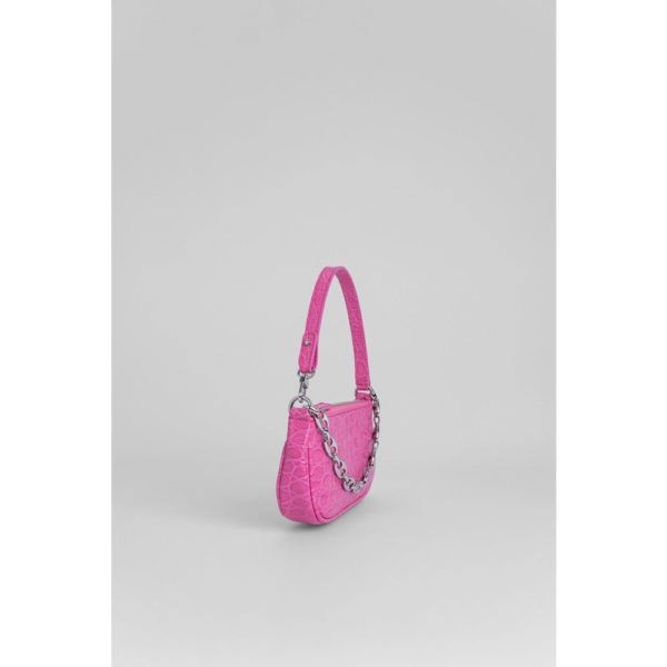 By Far Mini rachel cyclamen circular croco embossed leather bag, view 5