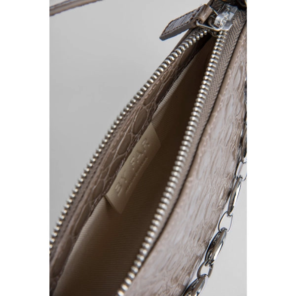 By Far Mini rachel mud circular croco embossed leather bag, view 5
