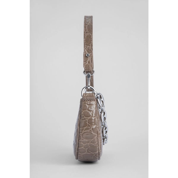 By Far Mini rachel mud circular croco embossed leather bag, view 6