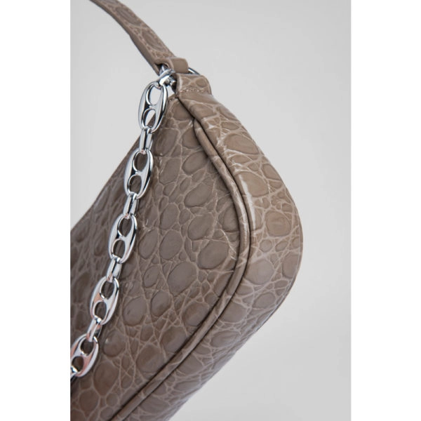 By Far Mini rachel mud circular croco embossed leather bag, view 4