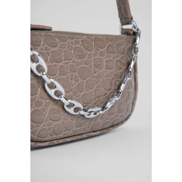 By Far Mini rachel mud circular croco embossed leather bag, view 3