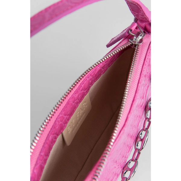 By Far Mini rachel cyclamen circular croco embossed leather bag, view 4