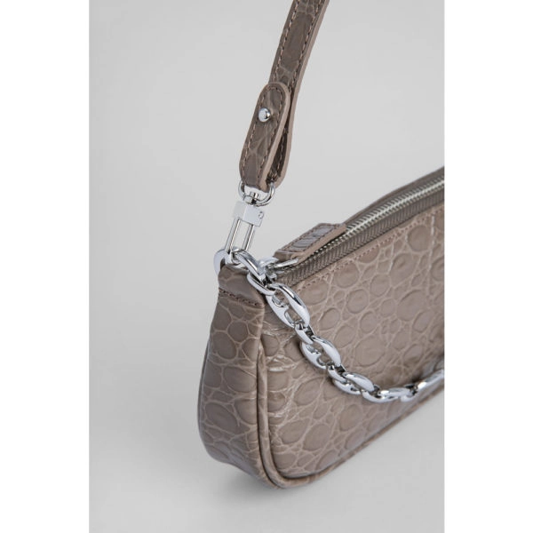 By Far Mini rachel mud circular croco embossed leather bag, view 2