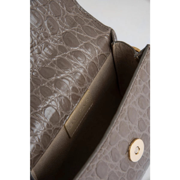 By Far Mini mud circular croco embossed leather bag, view 3