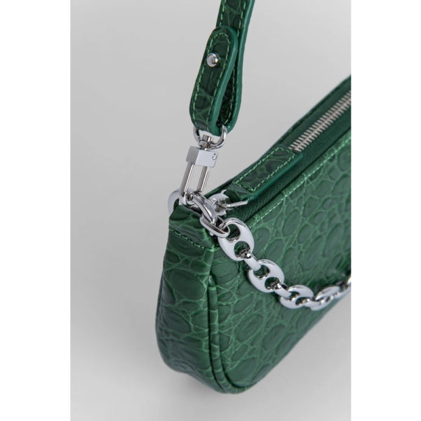 By Far Mini rachel racer green circular croco embossed leather bag, view 4