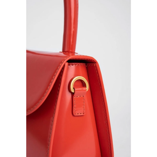 By Far Mini scarlet semi patent leather bag, view 3
