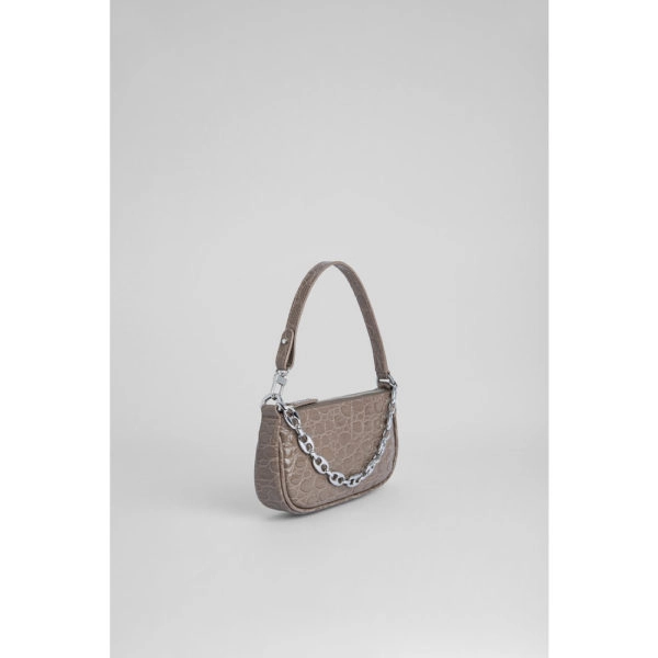 By Far Mini rachel mud circular croco embossed leather bag, view 7
