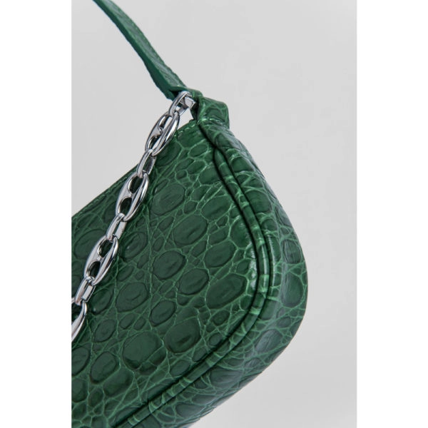 By Far Mini rachel racer green circular croco embossed leather bag, view 5
