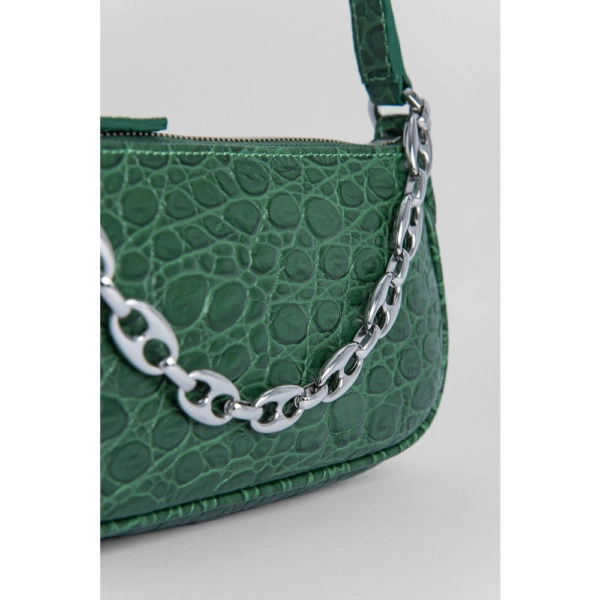 By Far Mini rachel racer green circular croco embossed leather bag, view 2