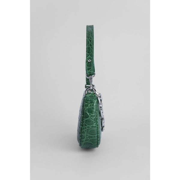 By Far Mini rachel racer green circular croco embossed leather bag, view 6