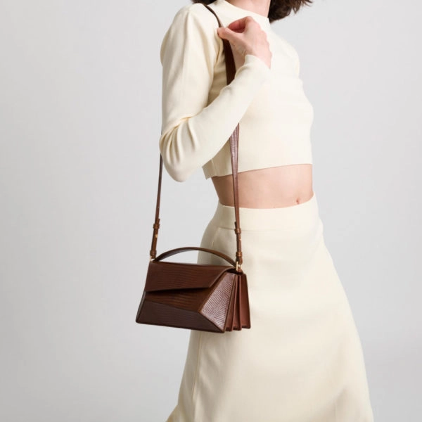 Mlouye Small naomi lizard effect brown bag, view 2