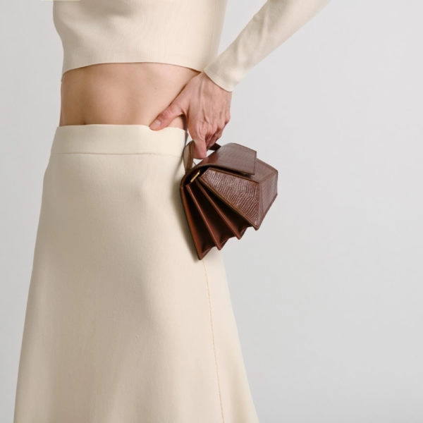 Mlouye Small naomi lizard effect brown bag, view 4
