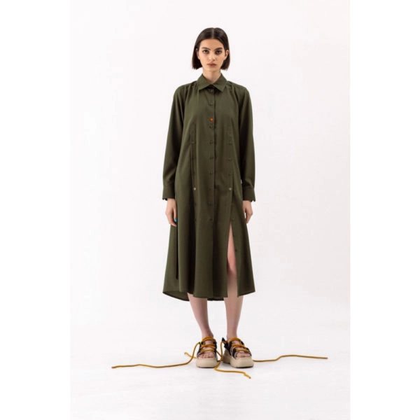 Talented Buttoned slits khaki shirtdress Dress, view 2