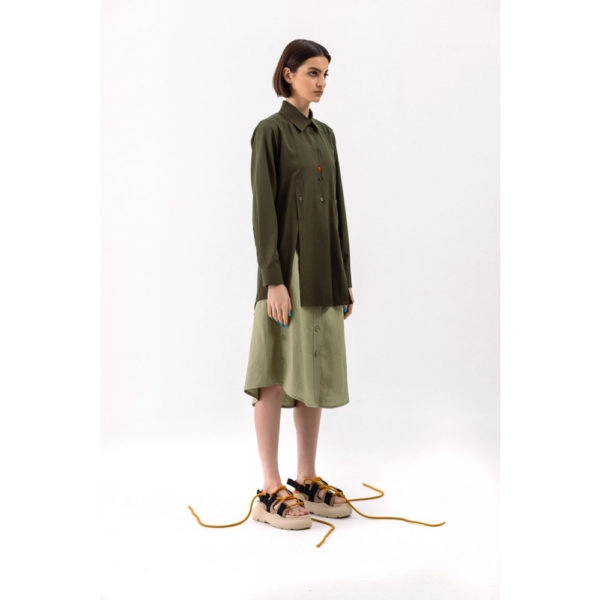 Talented Buttoned slits khaki shirt, view 3