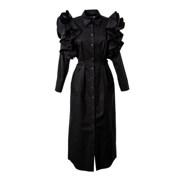 Ruffled shoulders black dress Clothing curated marketplace Luxury Shoes 