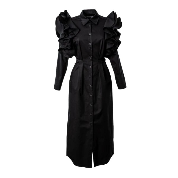 Ruffled shoulders black dress Clothing curated marketplace Luxury Shoes 