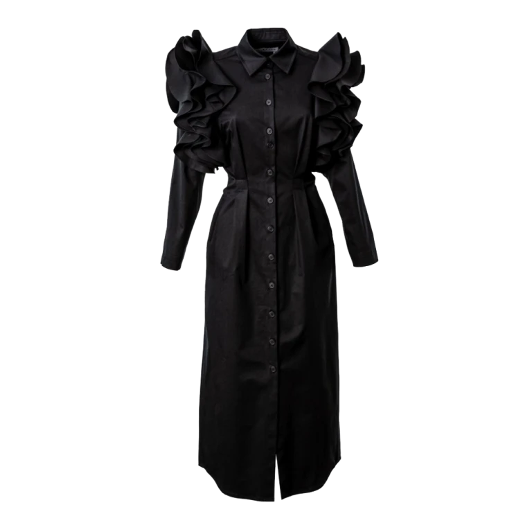 Ruffled shoulders black dress Clothing curated marketplace Luxury Shoes 