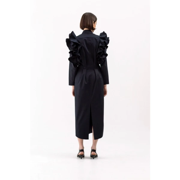 Ruffled shoulders black dress Clothing curated marketplace Luxury Shoes 