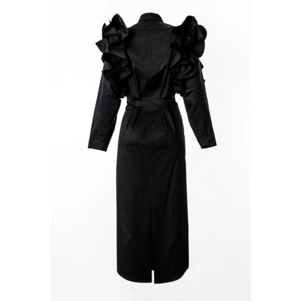 Talented Ruffled shoulders black dress, view 5