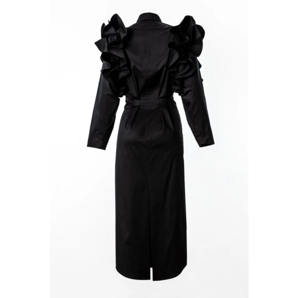 Ruffled shoulders black dress Clothing curated marketplace Luxury Shoes 