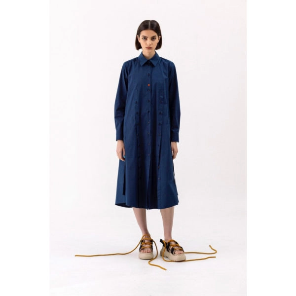 Talented Buttoned slits navy blue shirtdress Dress, view 2