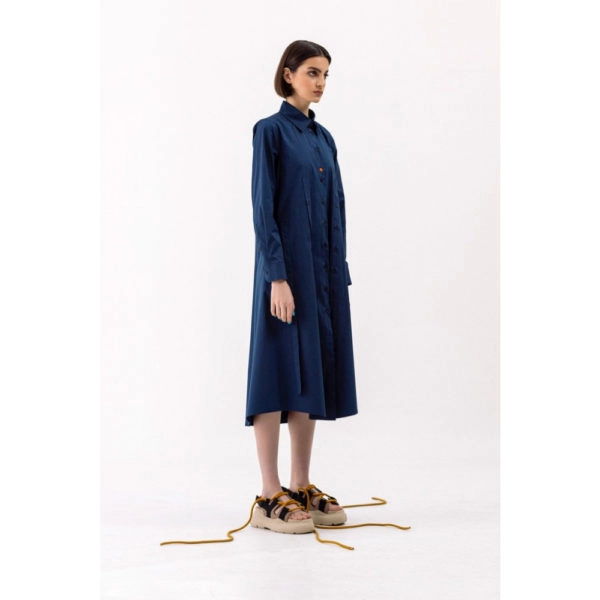 Talented Buttoned slits navy blue shirtdress Dress, view 3