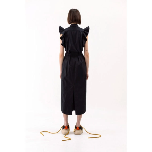 Talented Ruffled no sleeve black dress, view 4