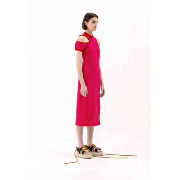 Talented Asymmetric jersey red dress, view 2