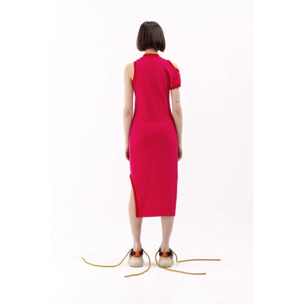 Talented Asymmetric jersey red dress, view 3