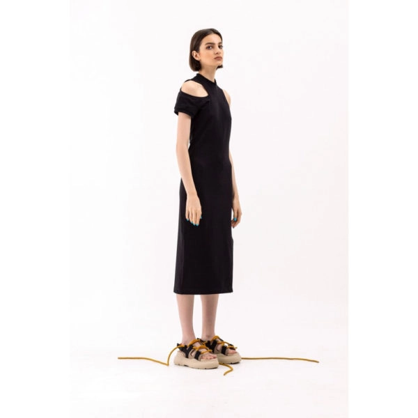 Talented Asymmetric jersey black dress, view 3