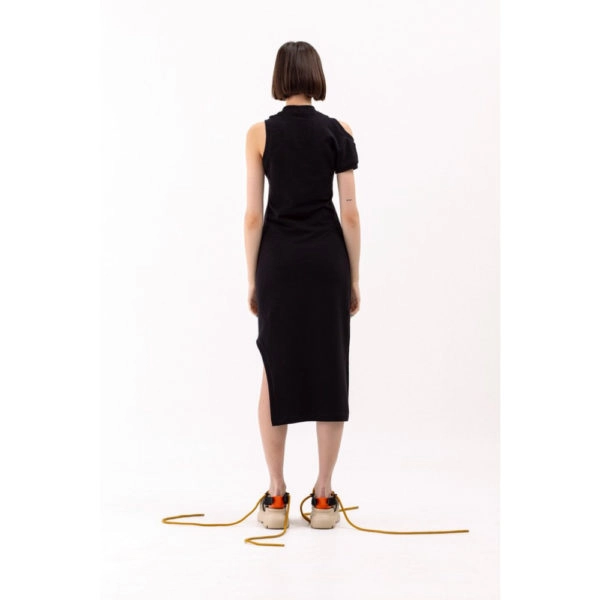 Talented Asymmetric jersey black dress, view 4