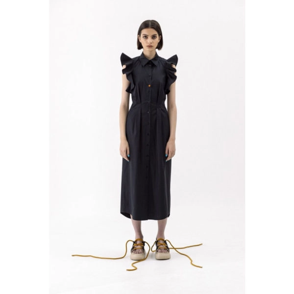 Talented Ruffled no sleeve black dress, view 2