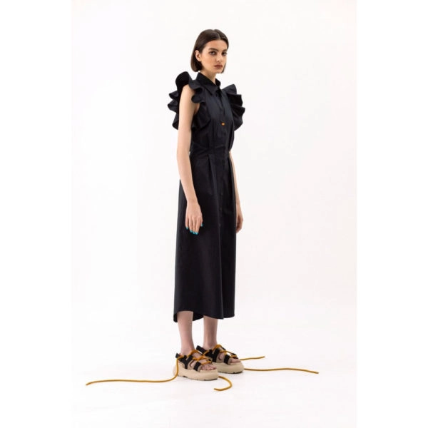 Talented Ruffled no sleeve black dress, view 3
