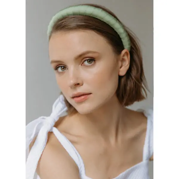 Jennifer Behr Attica headband in sage grosgrain, view 2