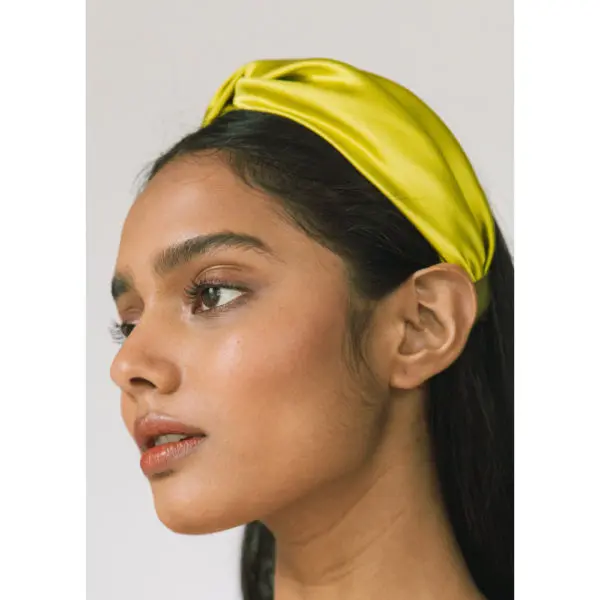Jennifer Behr Twist in Chartreuse silk satin headband, view 2