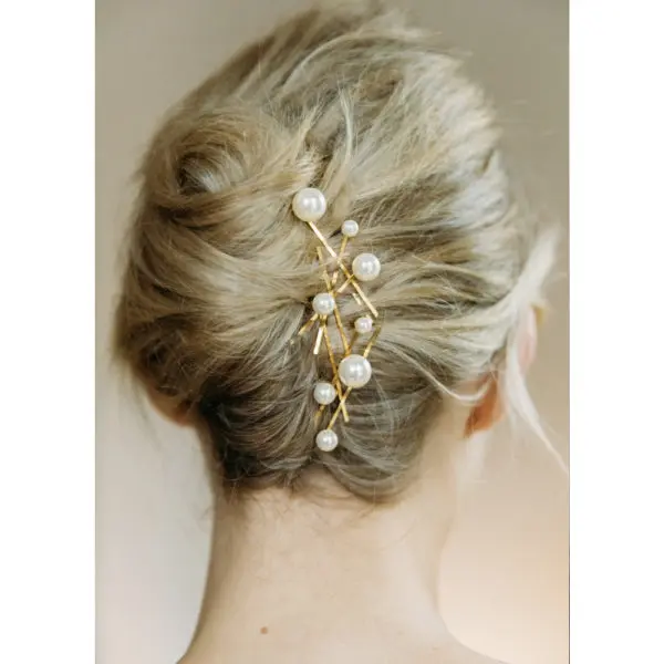 Jennifer Behr Perla bobby pin set pearl and gold, view 2