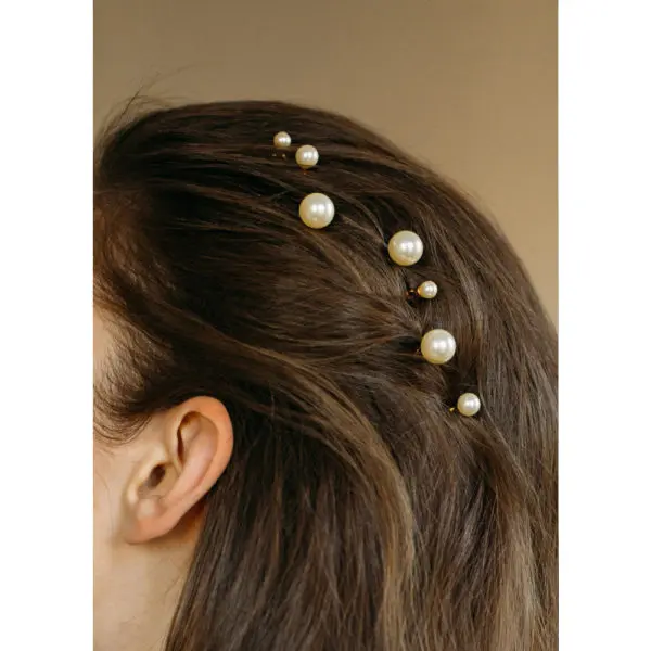 Jennifer Behr Perla bobby pin set pearl and gold, view 4