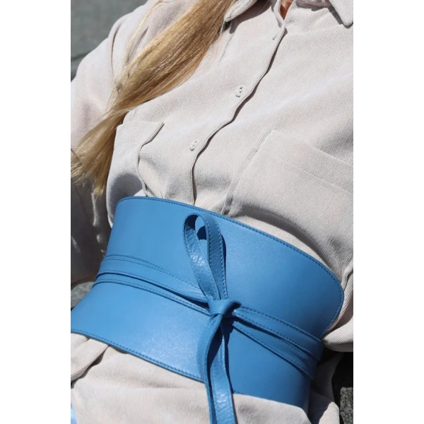 Corset  Azure Blue Leather Belt Accessories British designer Luxury Shoes 