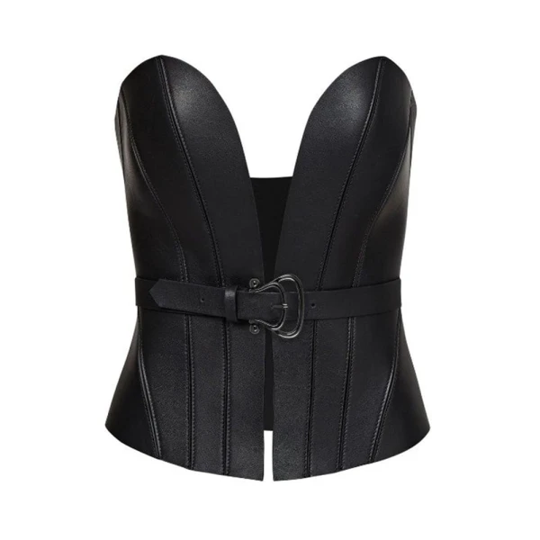 Bia Black Leather Bralette Corset Clothing blue leather Luxury Shoes 