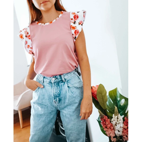 Dusky Pink Peony Ruffle Top Clothing designer Luxury Shoes 