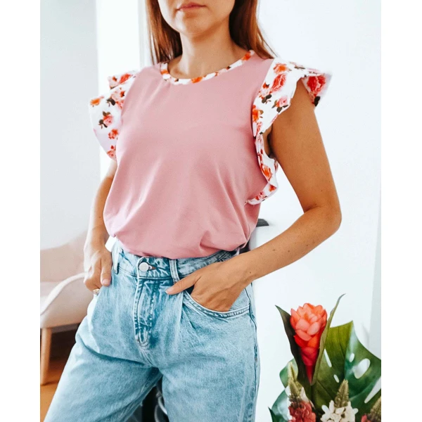 Dusky Pink Peony Ruffle Top Clothing designer Luxury Shoes 