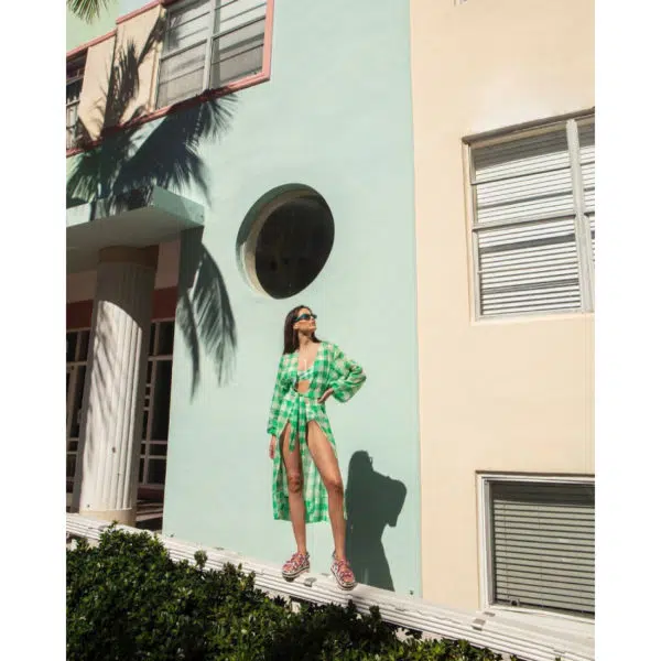 Verdelimon Jamaica green square swimwear cover up, view 2