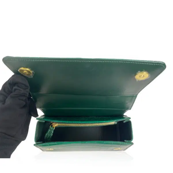 Bangkok Bootery Goldmas shiny two tone green limited crocodile handbags, view 4
