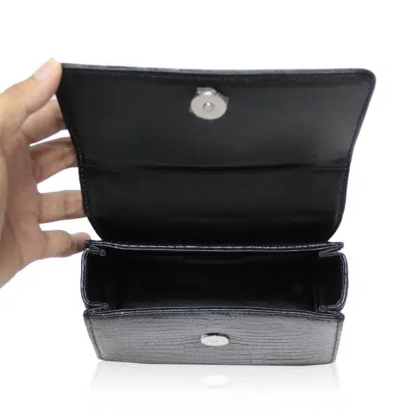 Bangkok Bootery Goldmas crocodile belly leather matte black handbag, view 6
