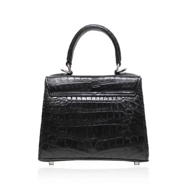 Bangkok Bootery Goldmas crocodile belly leather matte black handbag, view 5