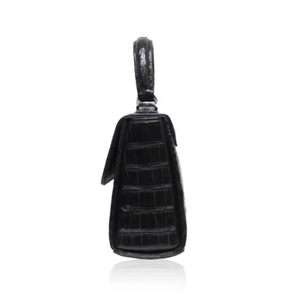 Bangkok Bootery Goldmas crocodile belly leather matte black handbag, view 3